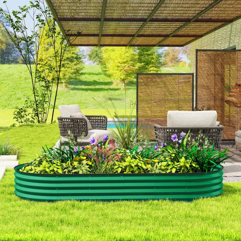 7' x 3' x 1' Large Outdoor Planter Box, Galvanized Raised Garden Bed with Metal Plant Stake, Green