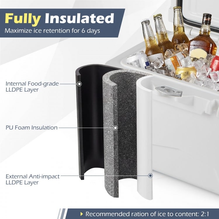 20 Quart Portable Hard Cooler with Built-in Ruler and Bottle-White