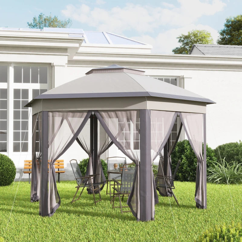 13' x 13' Pop Up Canopy Tent with Netting and Carry Bag, Instant Sun Shelter, Coffee and Beige