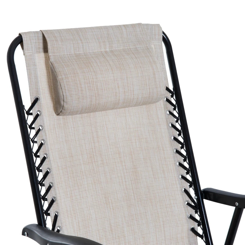 3pc Patio Rocking Chair Set, Folding Outdoor Rocking Chairs and Table Bistro Set w/ Breathable Mesh Seat & Backrest, Headrest for Park, Backyard, Garden, Cream White