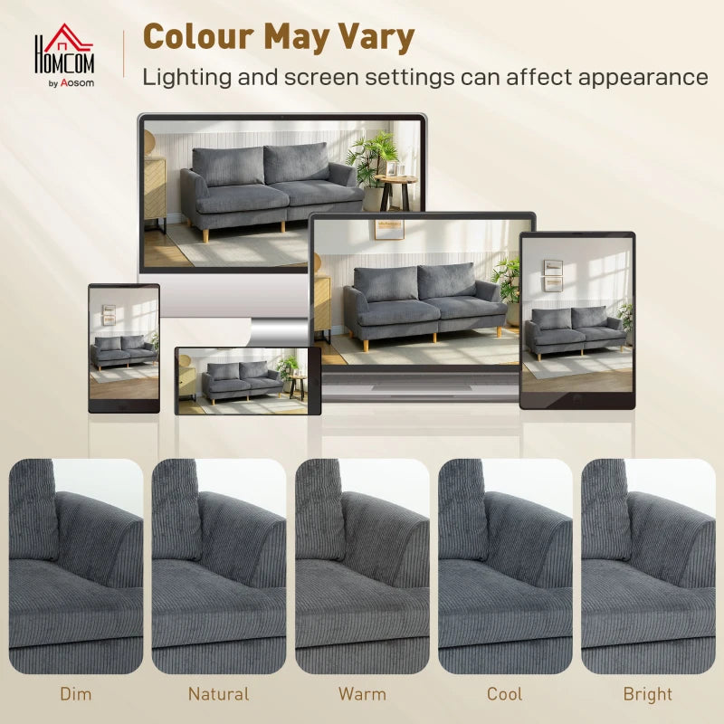 3 Seater Sofa, 74" Modern Corduroy Upholstered Couch with Thick Spring Cushions, Solid Wood Legs, Armrests, Dark Grey