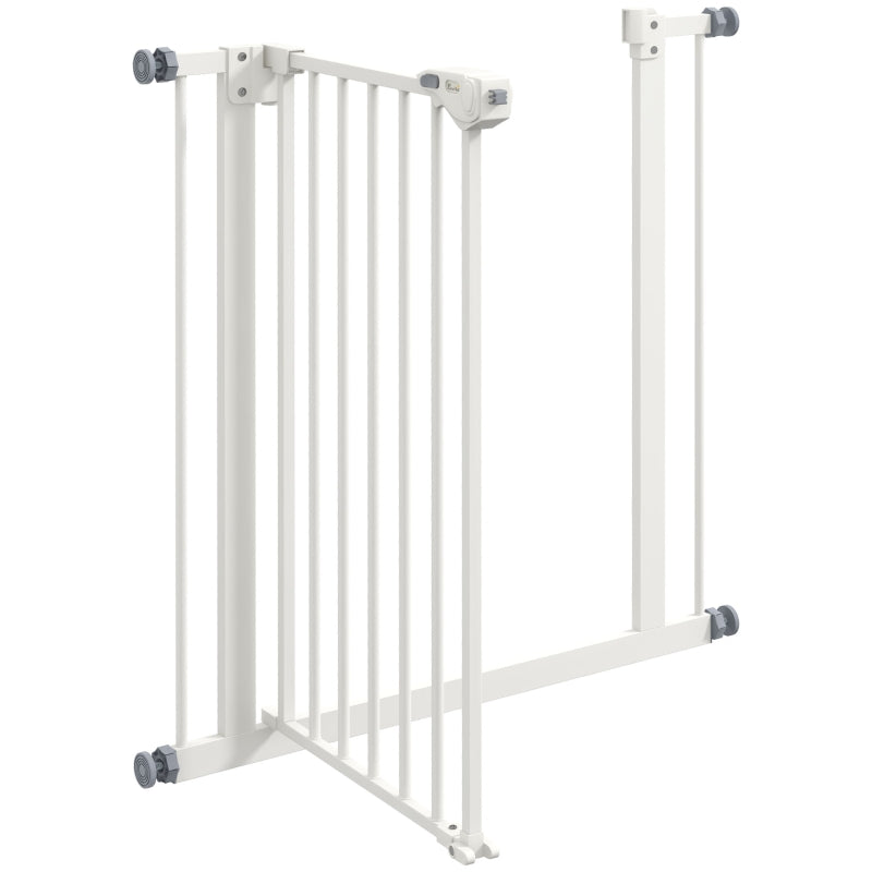 30 Inch Tall Pet Gate with Door Dog Gate and Barrier Indoor for Stairs, Pressure-Mounted Safety Gate, White
