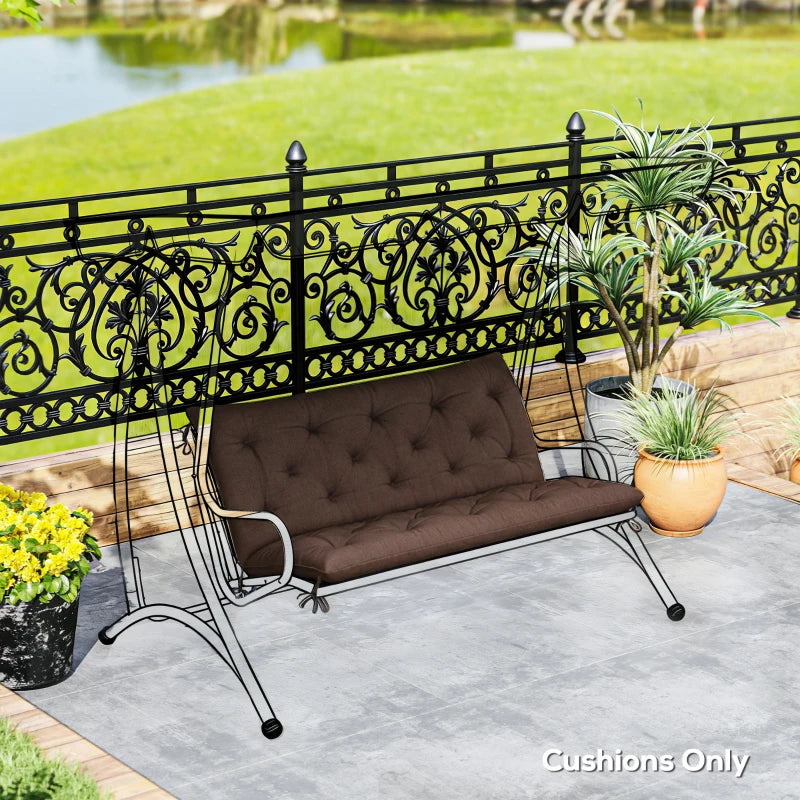 2 Seater Garden Bench Cushion, Soft Thick Outdoor Non-Slip 2 Seater Soft Pad With Backrest, 47" x 43" x 4", Coffee