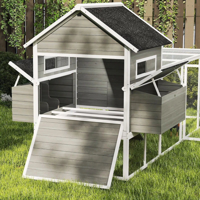 137" Wooden Chicken Coop with Chicken Run, Nesting Box, Dark Grey