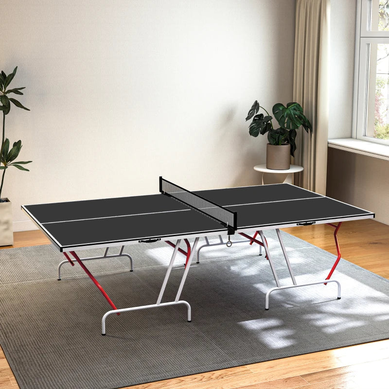 Soozier 9' x 5' Full Size Table Tennis Table, Folding Ping Pong Table with Paddles and Balls, Dark Grey