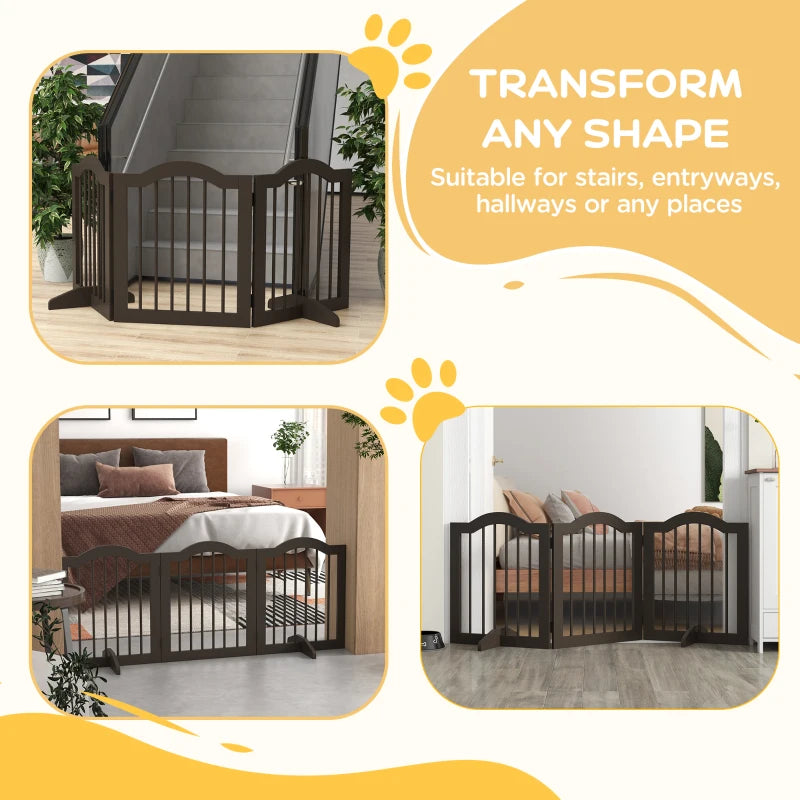 24" Freestanding Pet Gate For Dogs with 2 Support Feet, Coffee
