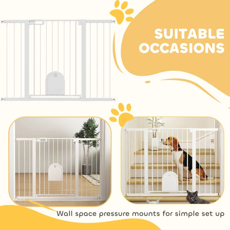 30"-52" Extra Wide Pet Gate Barrier with Small Door, 35"H Dog Gate with Safety Gate Barrier, Stair Pressure Fit, Black
