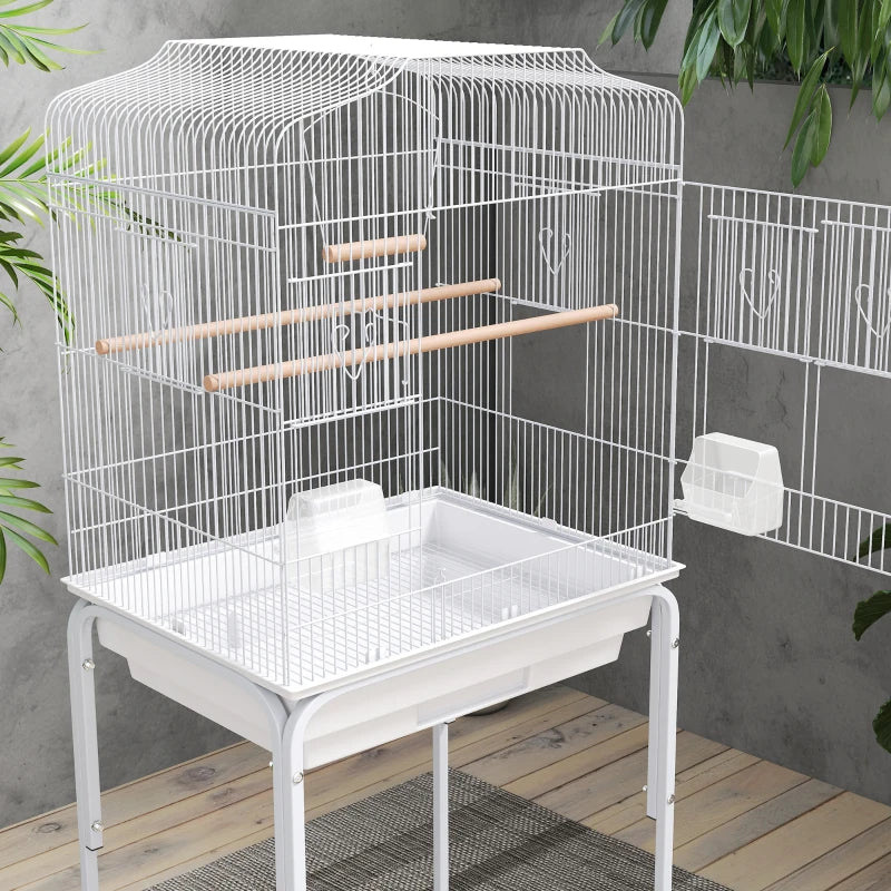 49" Rolling Bird Cage Cockatoo House Play Top Finch Pet Supply with Storage Shelf, Wheels - White