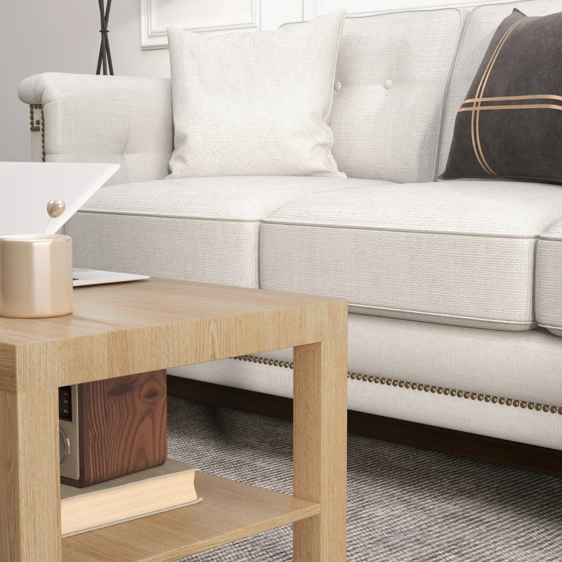 2 Tier Coffee Table with Storage Shelf, Rectangular Center Table for Living Room, Home Office Furniture Nature Wood