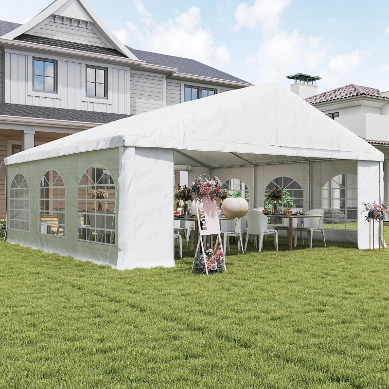 20' x 20' Heavy-duty Large Wedding Tent, Outdoor Carport Garage Party Tent, Patio Gazebo Canopy with Sidewall, White