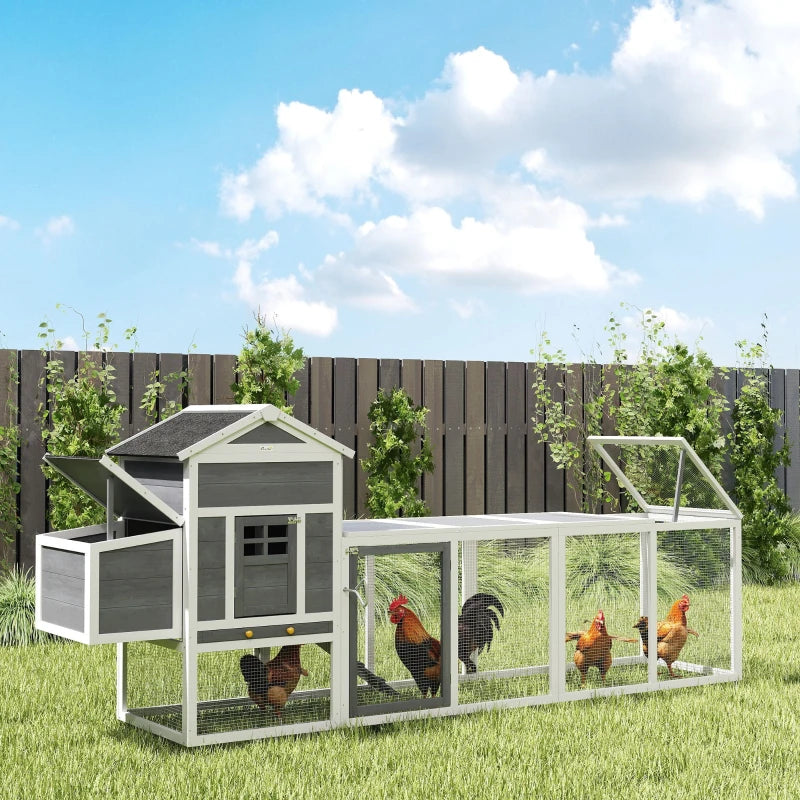 117" Extra Large Chicken Coop with Asphalt Roof, Wooden Hen House with Slide-out Tray, Quail Hutch with Nesting Box, Grey