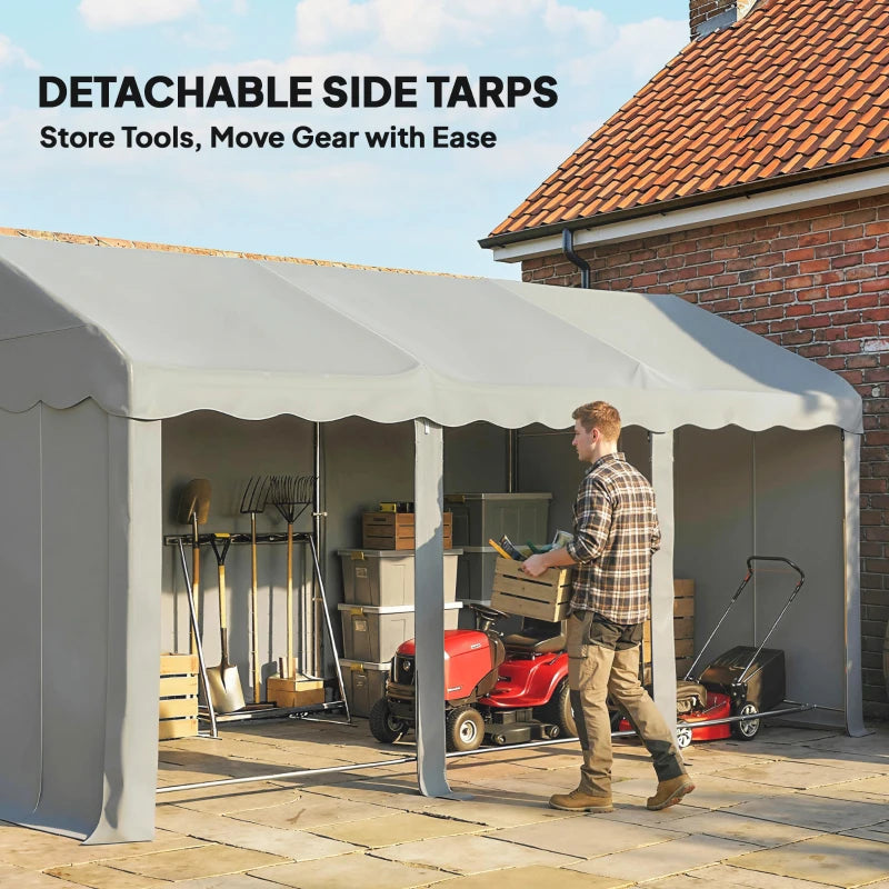20' x 10' Portable Shed, Outdoor Storage Shed Tent with Roll-up Zipper Door and Removable Sidewalls, Light Grey