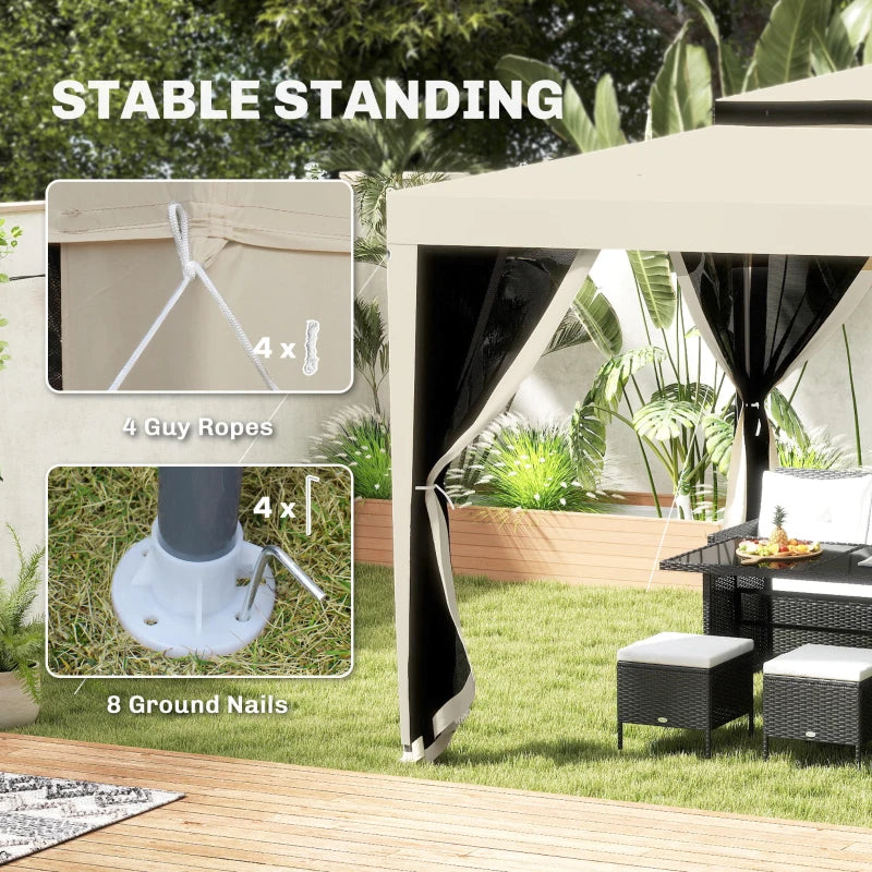 10' x 10' Outdoor Canopy Tent Party Tent with Mesh Netting and Double Tier Roof for Backyard, Garden, Patio, Beige