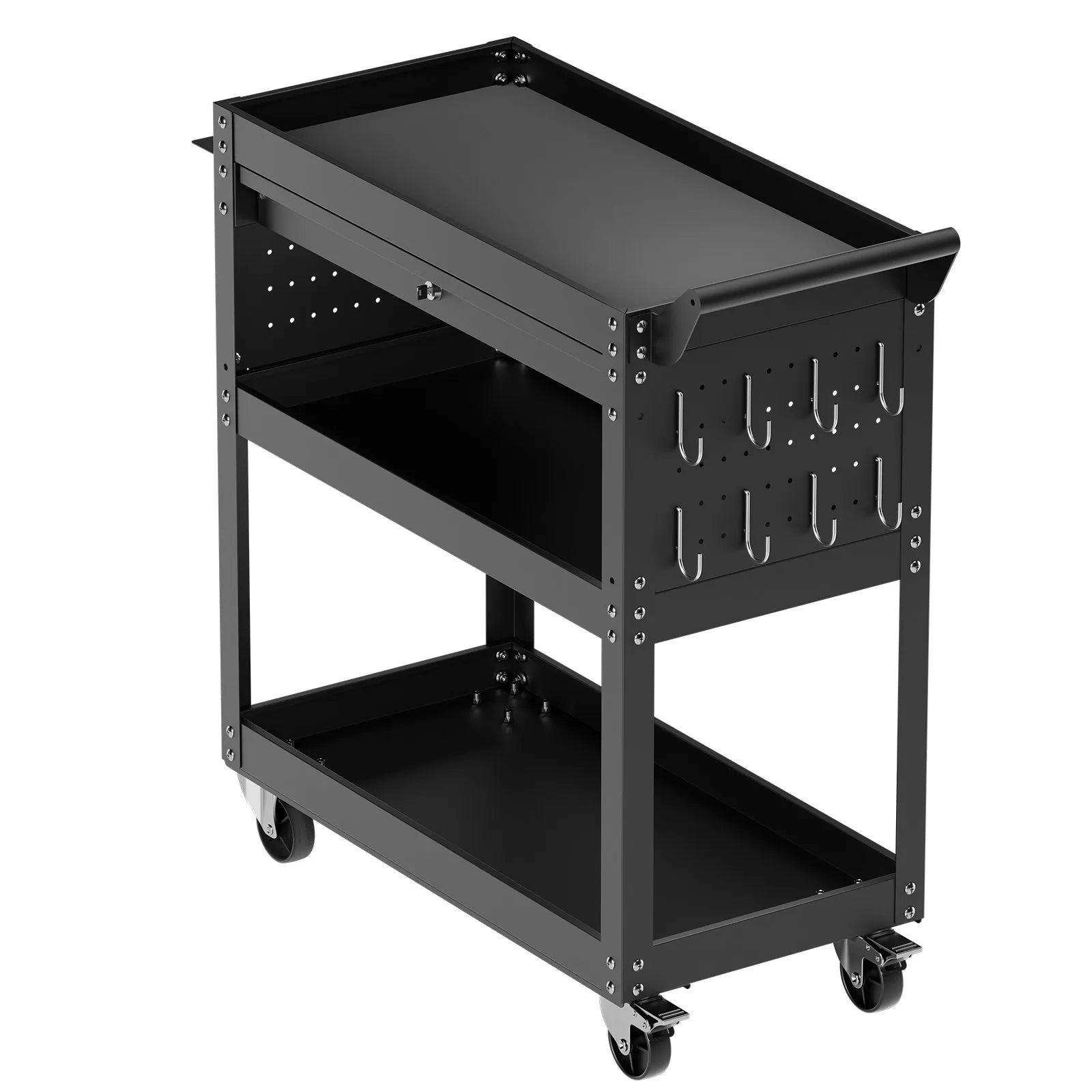 VEVOR 4-Tier Tool Cart on Wheels 350 lb Rolling Work Cart with Drawer & Pegboard
