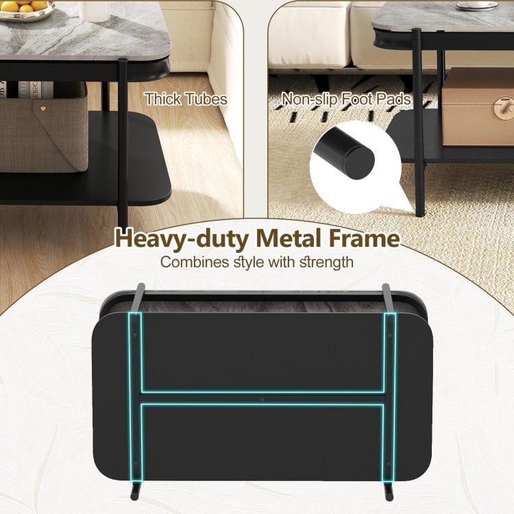 2-Tier Modern Rectangular Coffee Table with Sintered Stone Top-Gray
