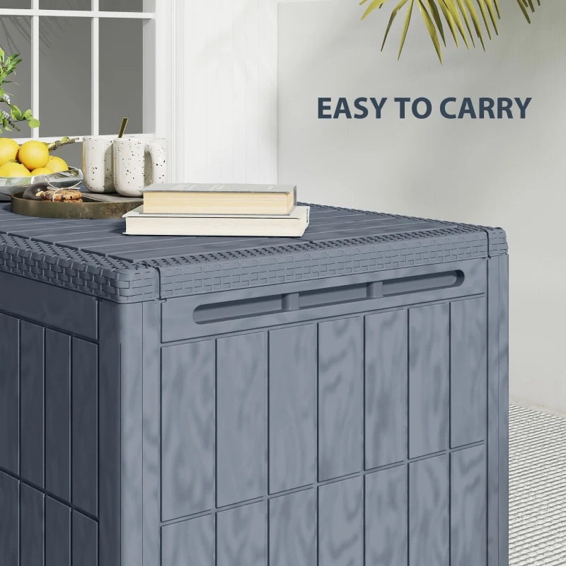 220 Gallon Resin Deck Box, Waterproof Lockable Outdoor Storage Box with Pneumatic Gas Rods, Side Handles