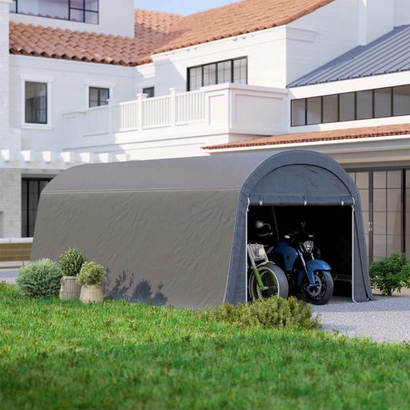 10' x 20' Portable Shed, Motorcycle Bike Tent with Roll-up Door, Galvanised Steel Frame for Garden Tools, Dark Grey