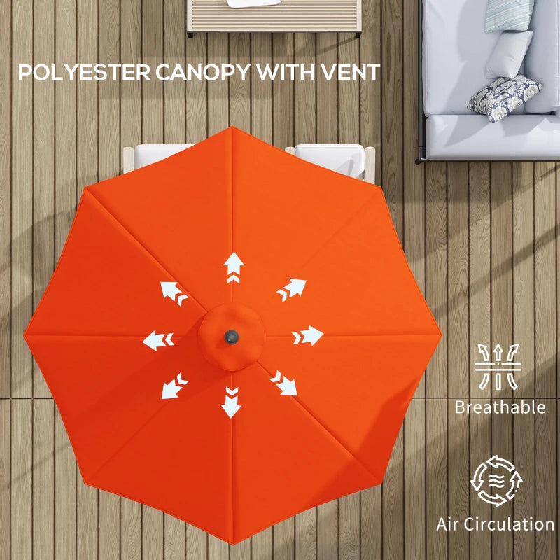 10' x 8' Round Market Umbrella, Patio Umbrella, Outdoor Parasol with Crank Handle, Tilt for Garden, Bench, Lawn, Orange