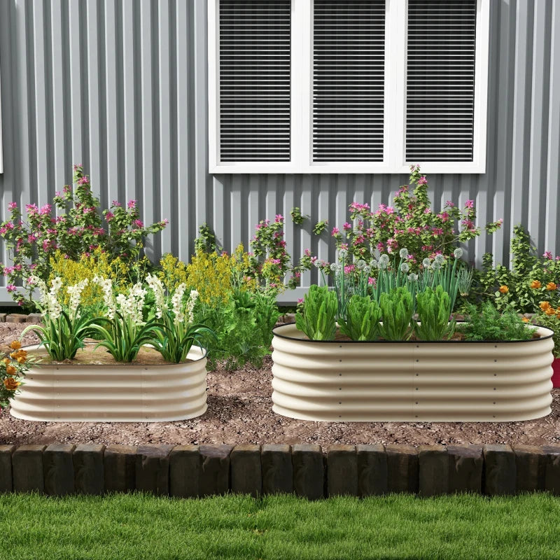 5 x 2 x 1.5 FT Galvanized Steel Raised Garden Bed, Metal Garden Bed Planter Box with Safety Edging, Cream White