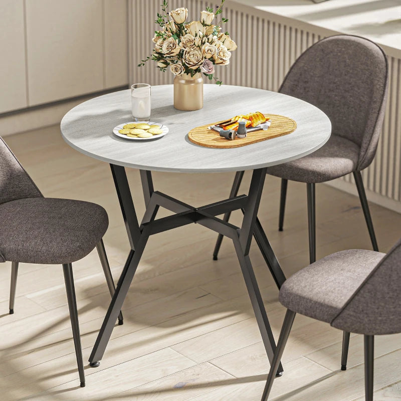 35" Round Dining Table, Modern Dining Room Table with Steel Frame, Space Saving Small Kitchen Table, Grey