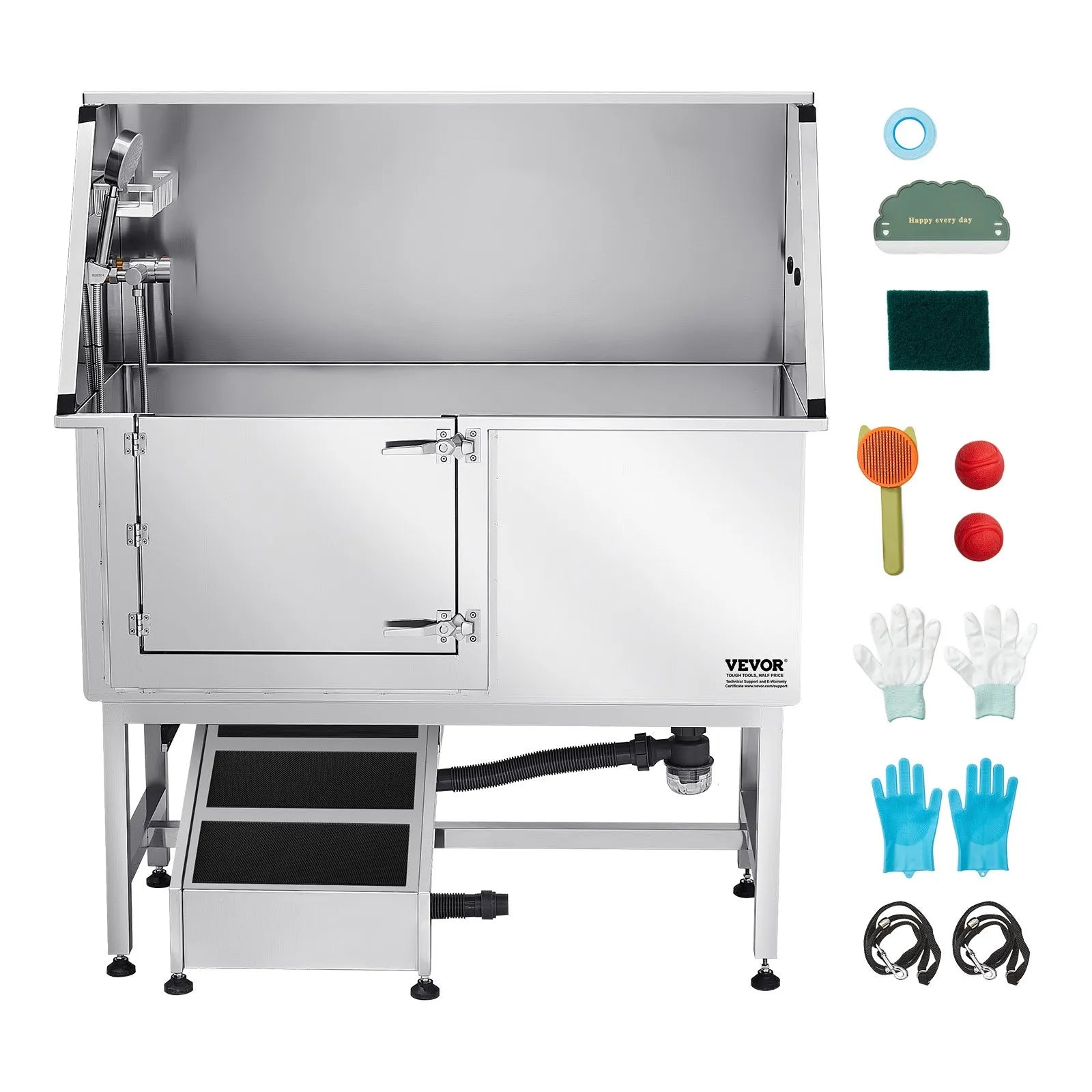 VEVOR 50 Inch Dog Grooming Bath Tub Stainless Steel w Ramp Water Filter Left