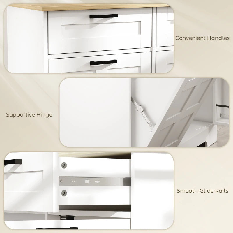 7 Gallon Tilt Out Garbage Cabinet, Kitchen Island with Trash Cabinet, 2 Drawers, Door Racks, Adjustable Shelves, White