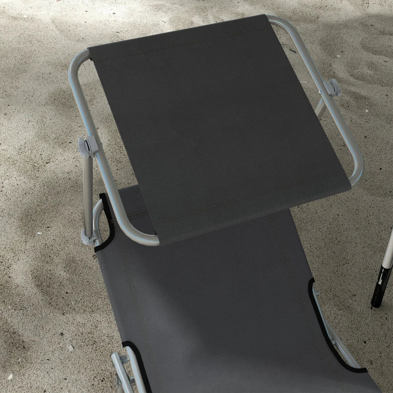 2Pcs Outdoor Lounge Chair, Adjustable Folding Chaise Lounge with Sun Shade for Beach, Camping, Hiking, Grey
