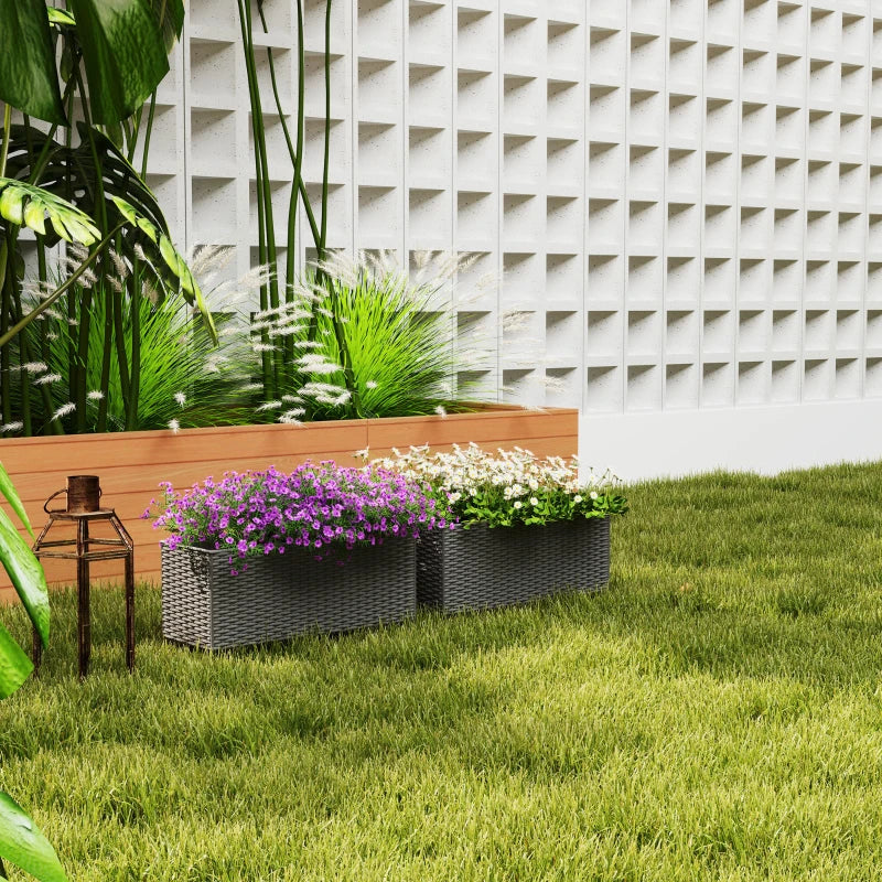 2 Pack 20 Inch Hanging Flower Pots, Railing Planter Box for Fence, Garden, Rattan Look, Grey