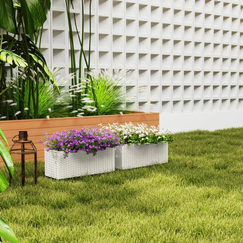 2 Pack 20 Inch Hanging Flower Pots, Railing Planter Box for Fence, Garden, Rattan Look, White