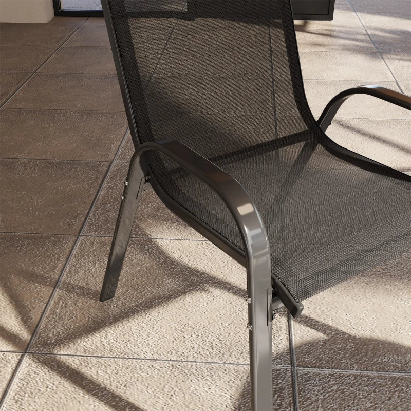 Set of 4 Outdoor Dining Chairs, Stackable Lawn Chairs with High Back, Breathable Mesh Seat for Garden Porch, Black
