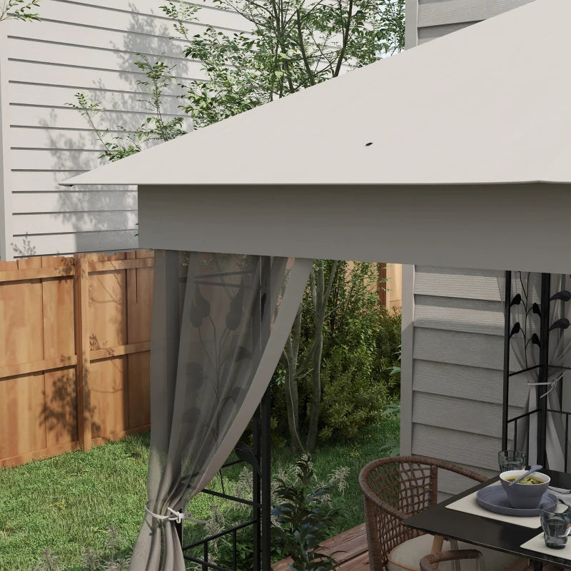 10'x10' Soft-top Steel Patio Gazebo Outdoor Sun Shelter with 2-Tier Polyester Roof, Curtain Sidewalls, Light Grey