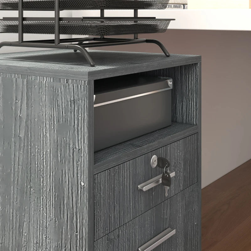 Small Filing Cabinet with 2 Drawers, Lockable Home Office Storage Cabinets on Wheels for A4, Letter Size, Grey
