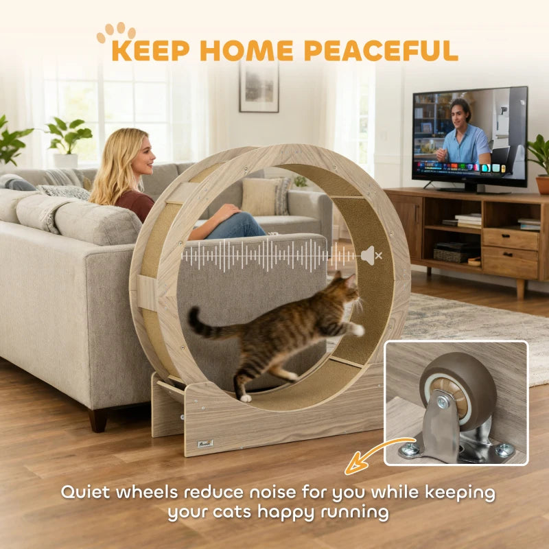 36" Cat Wheel for Indoor Cats with Brake, Scratching Pads, Walnut