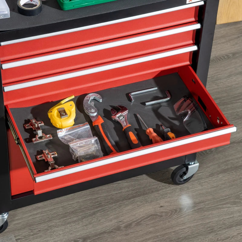 4-Drawer Tool Chest with 4 Wheels, Rolling Tool Box and Storage Cabinet, Portable Tool Organizer for Garage, Red