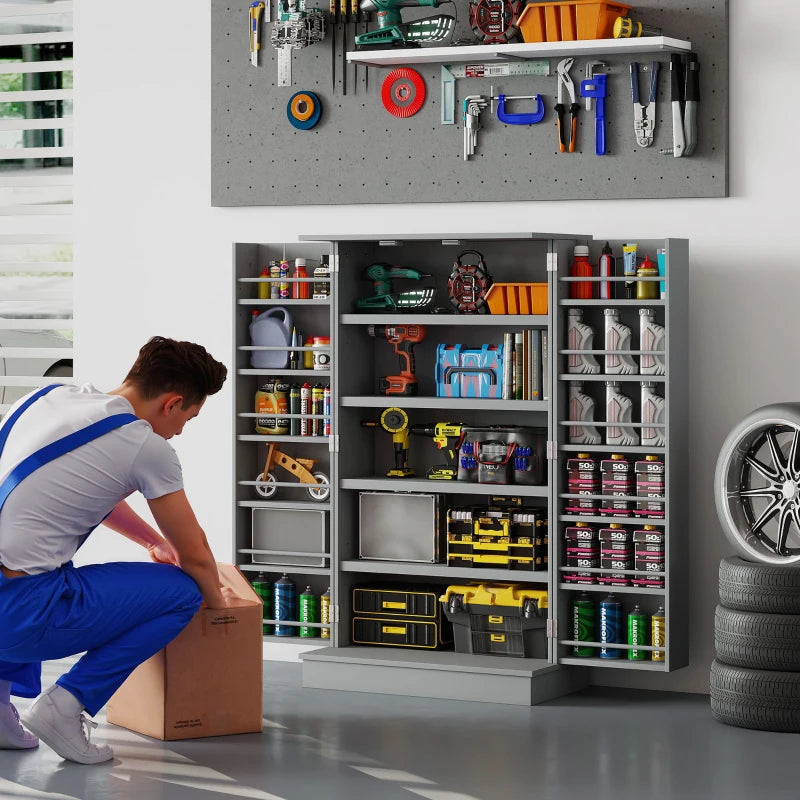 41" Storage Cabinet, 2-Door Kitchen Pantry Cabinet with 5-tier Shelving, 12 Spice Racks and Adjustable Shelves, Grey