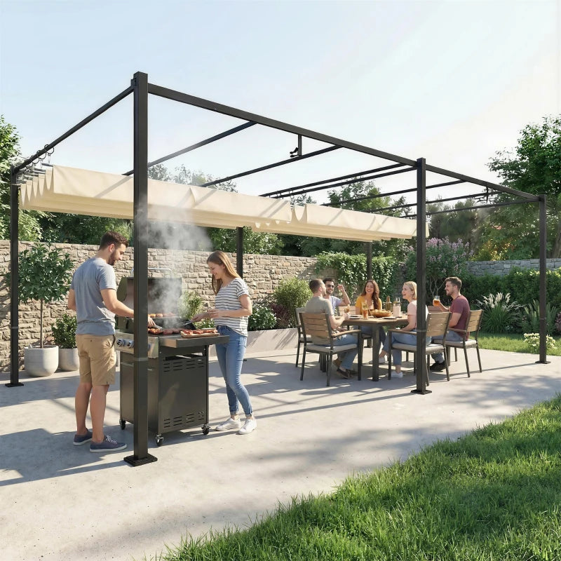 19' x 10' Pergola with Retractable Canopy, Patio Pergola with Sun Shade Shelter, UV50+, for Patio, Garden, Cream