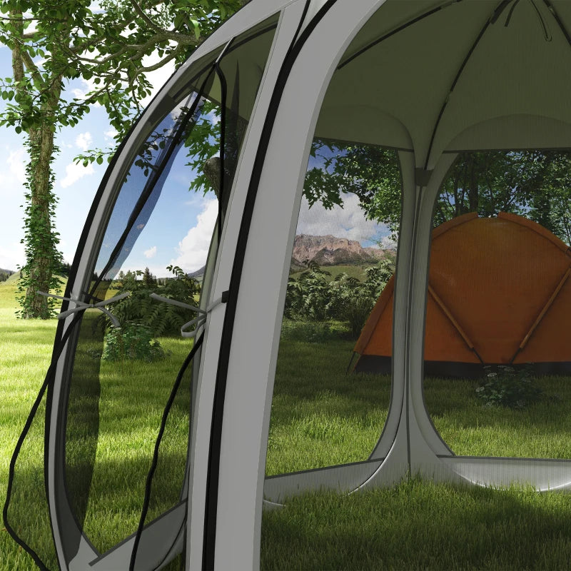 11' x 11.5' Screen Tent, Pop Up Camping Gazebo with Portable Carry Bag and 2 Doors, Grey