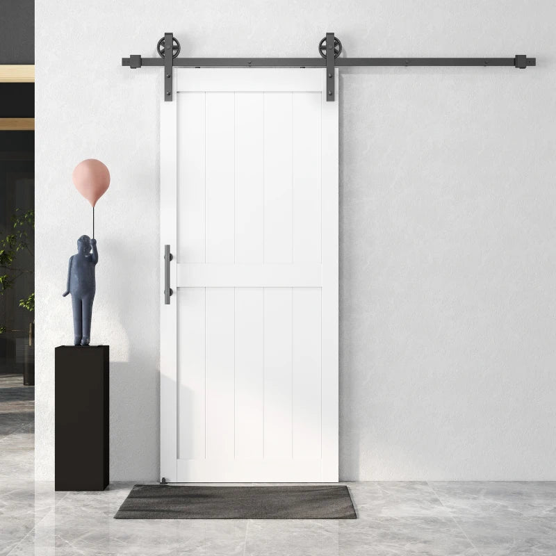32inx84in Barn Door with 6FT Sliding Door Hardware Kit, Handle, Upgraded Rollers and Floor Guide, Waterproof, White