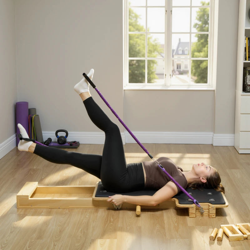 Soozier Foldable Pilates Reformer Machine, Multifunctional Pilates Board with Resistance Bands and Multi-Grips for Home Gym