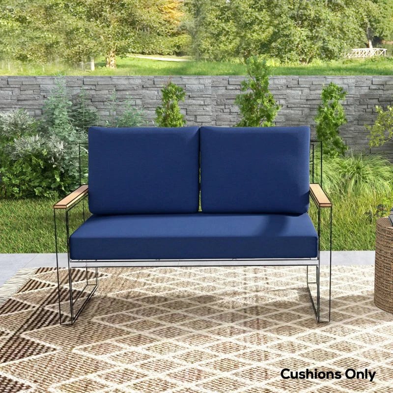 2 Seater 5" Thick Outdoor Seat Cushions with 7" Backrest, Loveseat Outdoor Furniture Cushions, Navy Blue