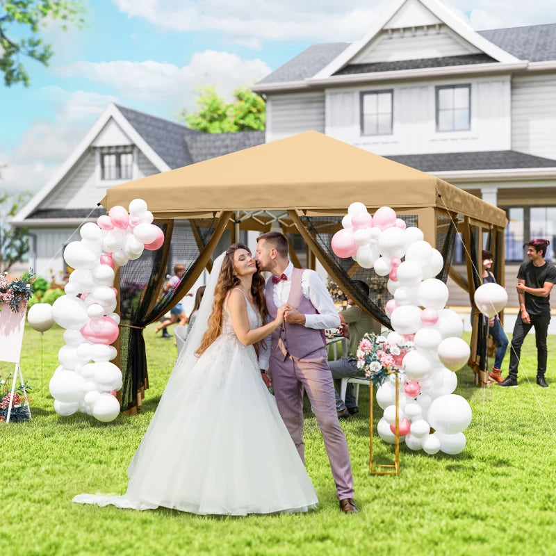 10' x 20' Pop Up Canopy Tent Gazebo with Removable Mesh Sidewall Netting, Carry Bag for Backyard Patio Outdoor, Beige