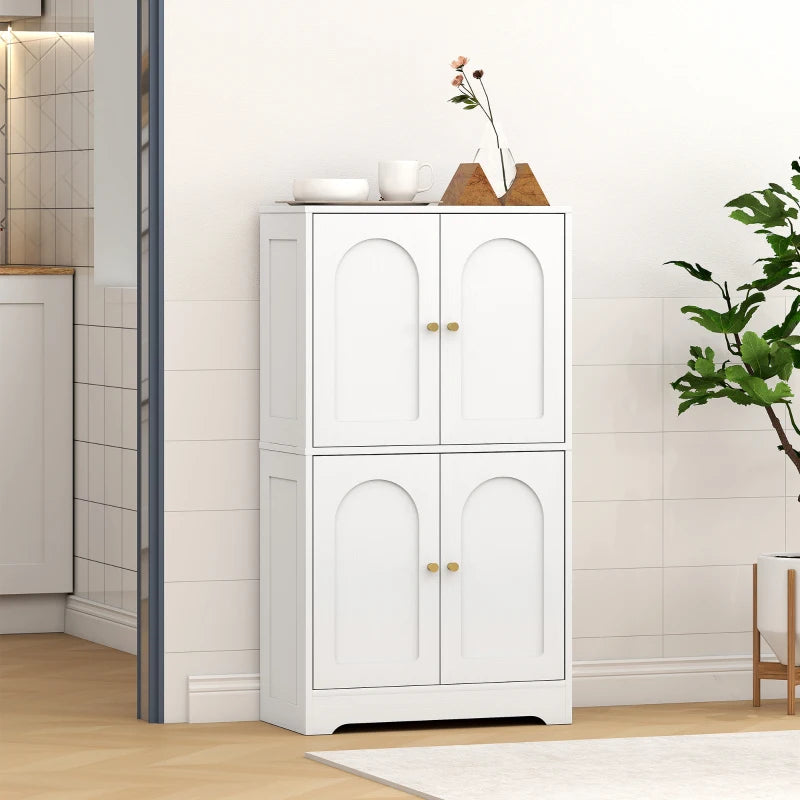 43" Kitchen Pantry Cabinet, Freestanding Modern Storage Cabinet with 4 Arched Doors and 2 Adjustable Shelves, White