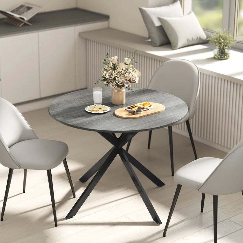 40" Round Kitchen Table for 4, Industrial Dining Table with Steel Legs for Dining Room, Distressed Grey