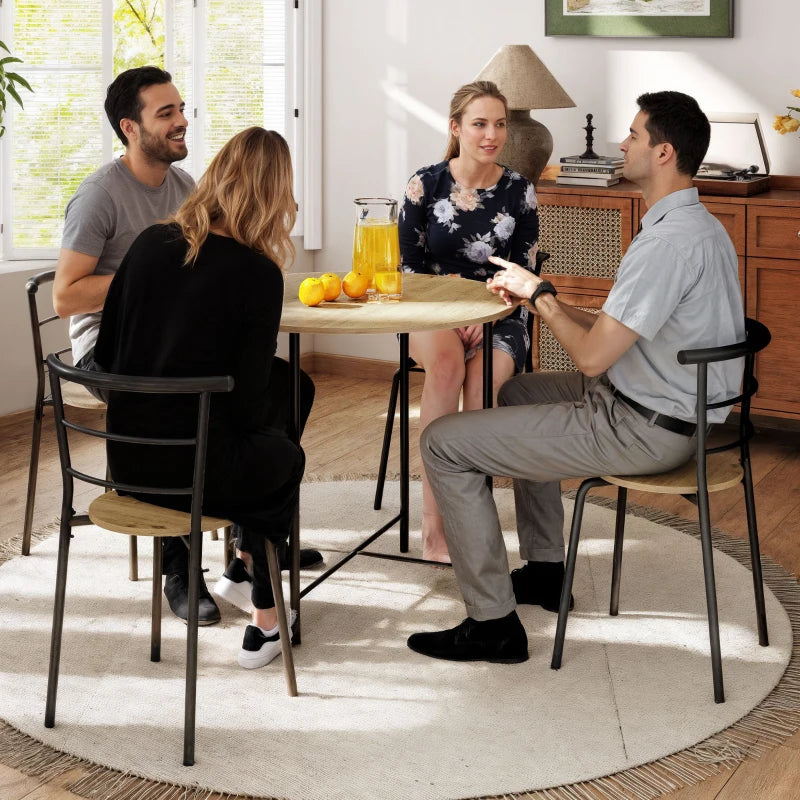 5 Piece Dining Table Set, Space Saving Round Dining Set for 4 with Metal Frame for Small Spaces, Natural