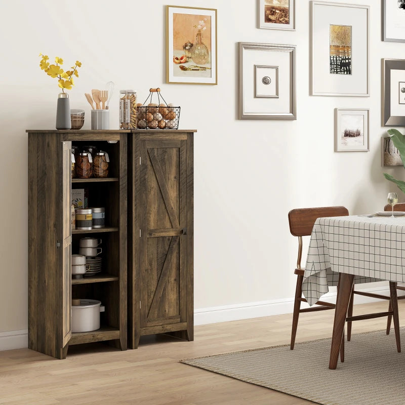 48" Farmhouse Kitchen Pantry Storage Cabinet with Barn Door, Kitchen Pantry Cabinet with Adjustable Shelves, Brown