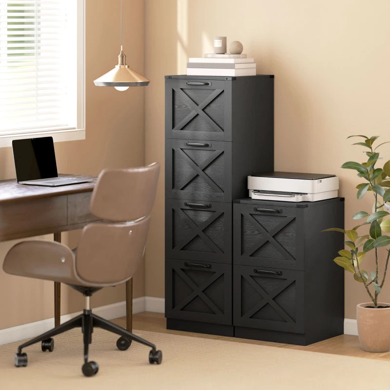 4 Drawer File Cabinet with Silent Slides, Vertical Farmhouse Filing Cabinet Fits Letter/A4 Size Home Office, Black