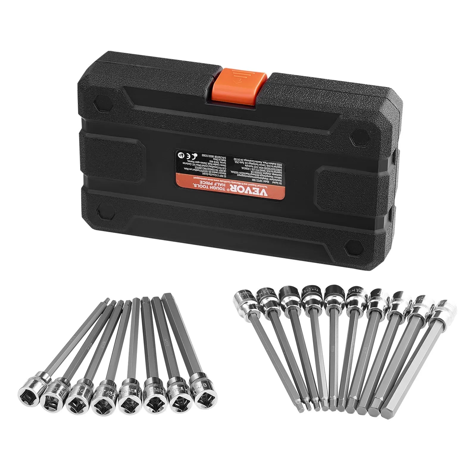 Extra Long Allen Hex Bit Socket Set 18-Piece 3/8 inch Drive S2 Alloy Steel Cr-V