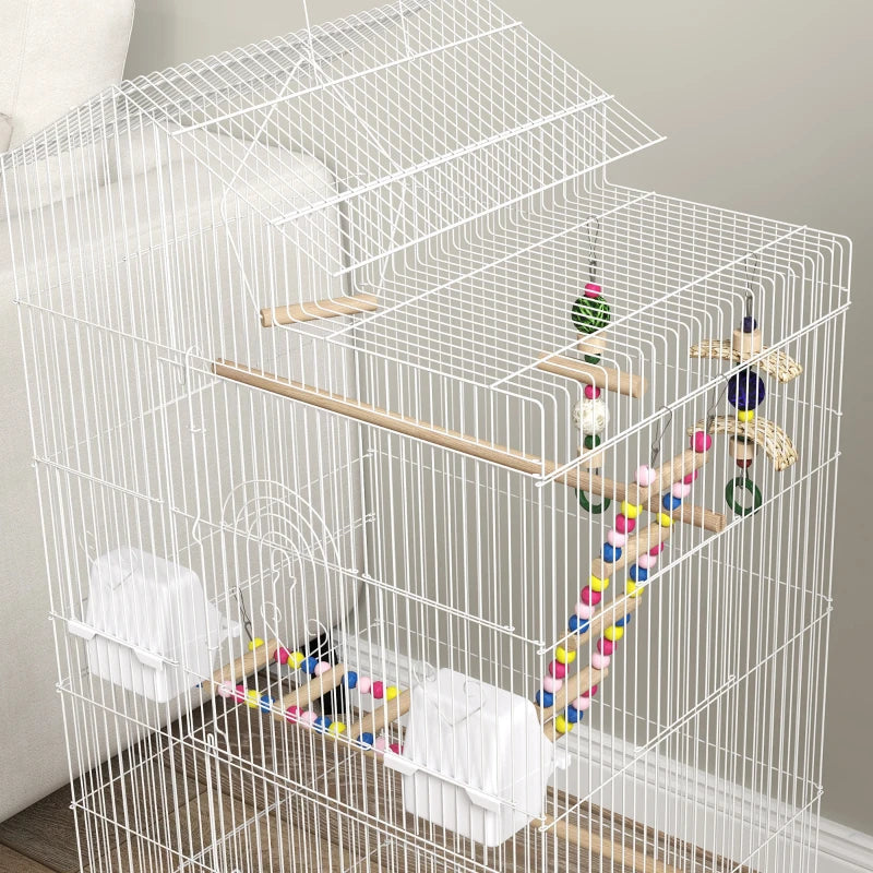 39" Bird Cage for Budgie, Cockatiel, Conure, Small Birds, with Ladder, Swing, Toys, Perches, Tray, Feeding Bowls, Handle