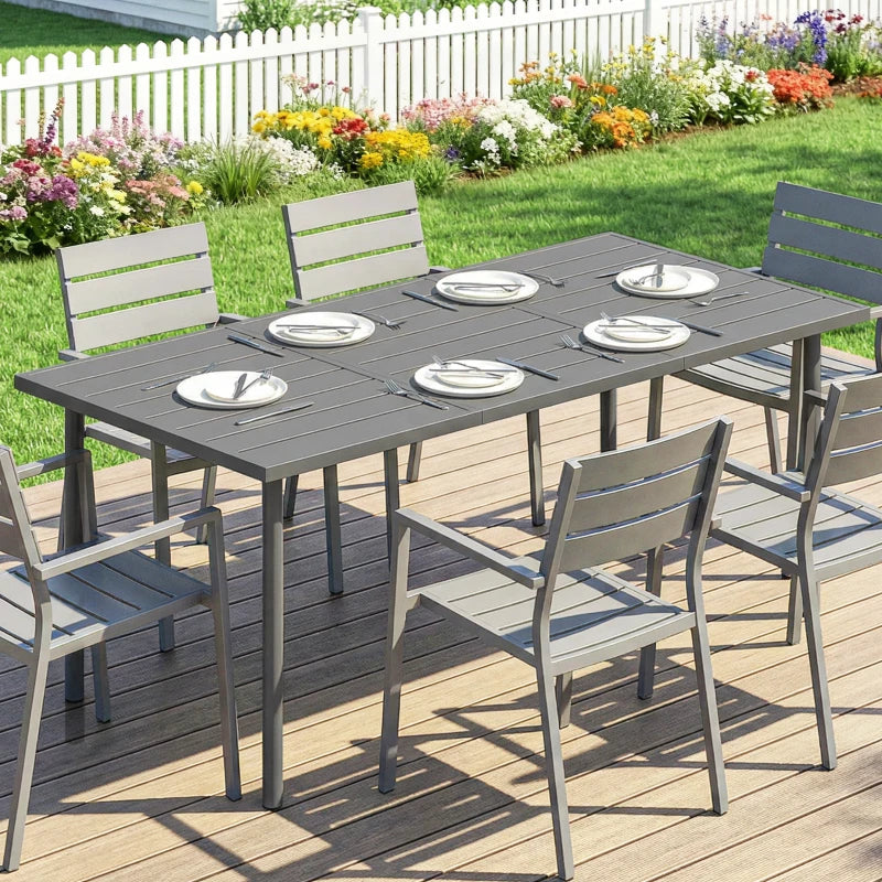 65" x 31.5" Outdoor Dining Table for 6, Metal Rectangular Patio Dining Table with Metal Slatted Top