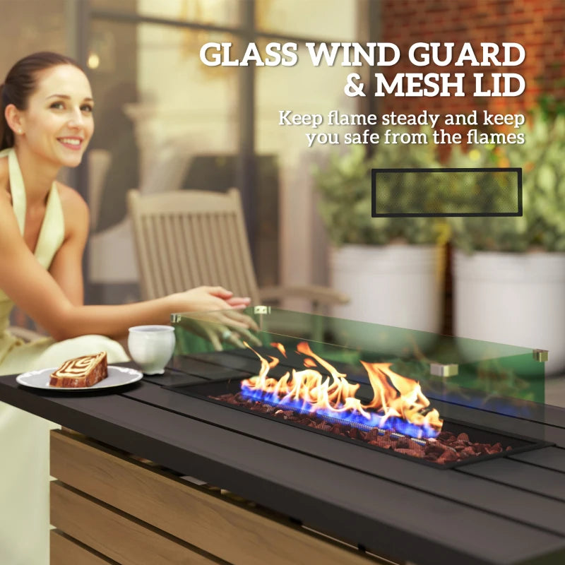 43" Propane Fire Pit Table 50,000 BTU Outdoor Gas Fire Table with Glass Wind Guard, Waterproof Cover
